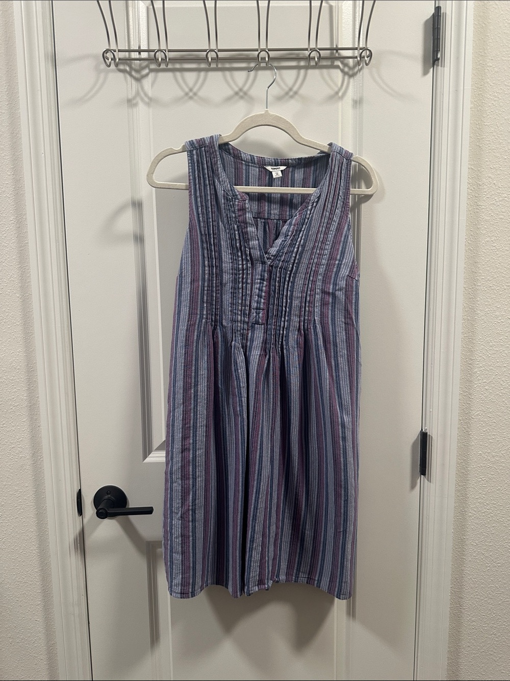 Sleeveless Striped Mini Dress in Blue & Purple with pockets